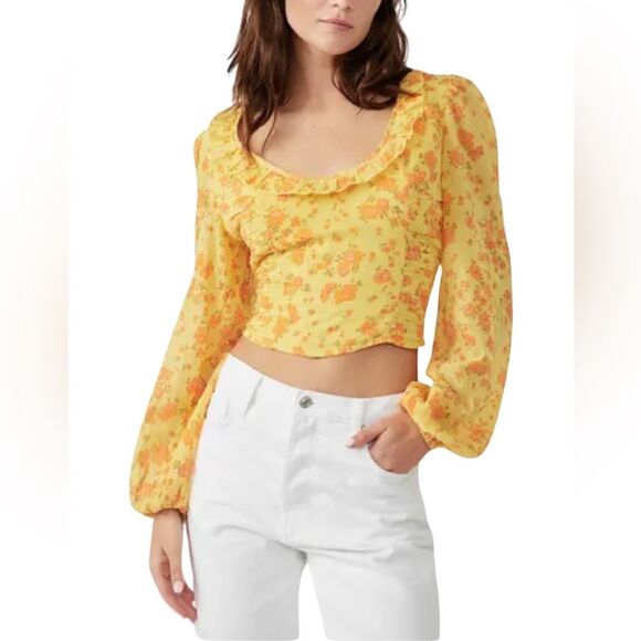 Free People Tops - Free People Another Life Print Crop Top in Honey Combo. XL